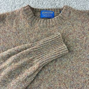 Pendleton Mens XL 100% Shetland Wool Crew Neck Sweater Knit Brown Multicolor USA